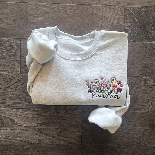 Mama Floral Embroidered Crewneck